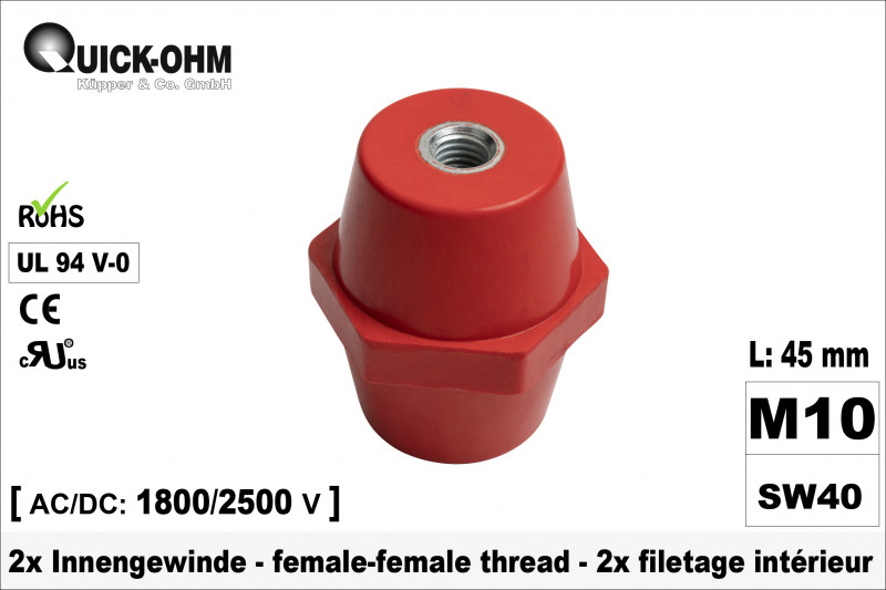 Stromschienenisolator | 45mm hoch | 2 x Innengewinde M10