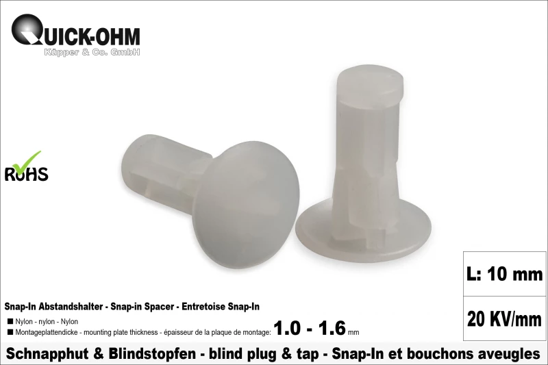 Nylon Schnapphut und Blindstopfen-Länge 10mm