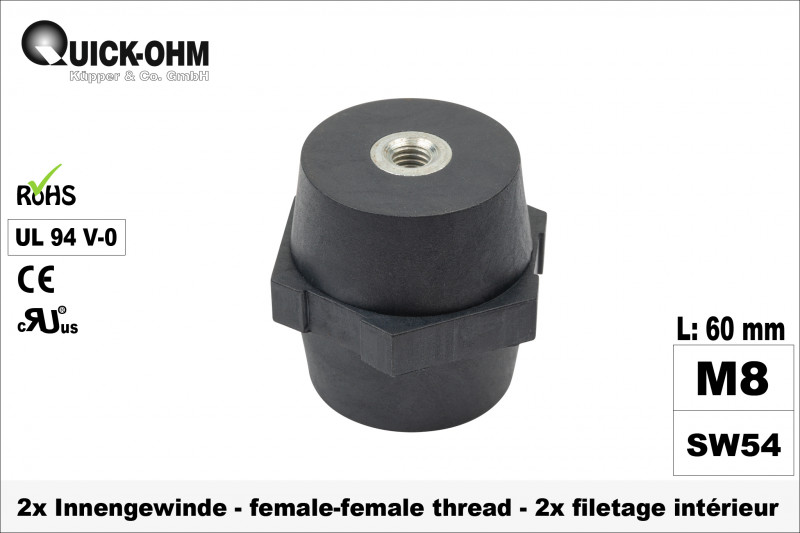Stromschienenisolator PA6.6 | 60mm hoch | 2 x Innengewinde M8