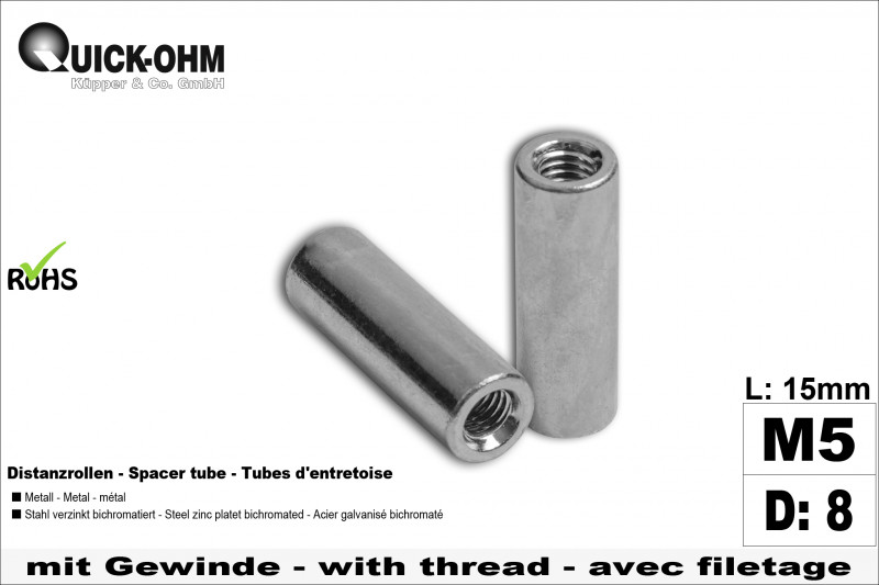 Abstandsrollen Stahl verzinkt-Länge 15mm