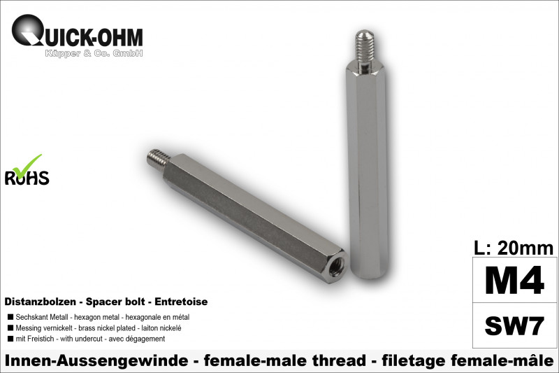 Sechskantbolzen Messing vernickelt-Länge 20mm