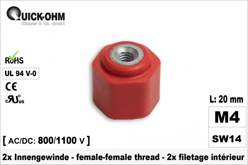 Stromschienenisolator | 20mm hoch | 2 x Innengewinde M4