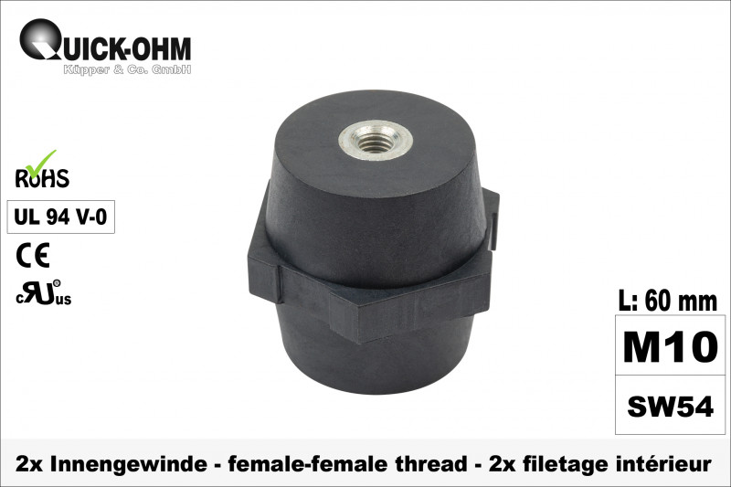 Stromschienenisolator PA6.6 | 60mm hoch | 2 x Innengewinde M10