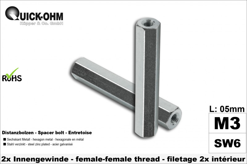 Abstandsmutter | M3 | Stahl verzinkt | Länge 5mm | SW6