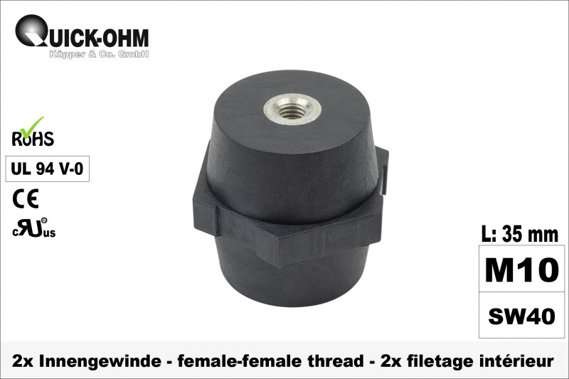 Stromschienenisolator PA6.6 | 35mm hoch | 2 x Innengewinde M10
